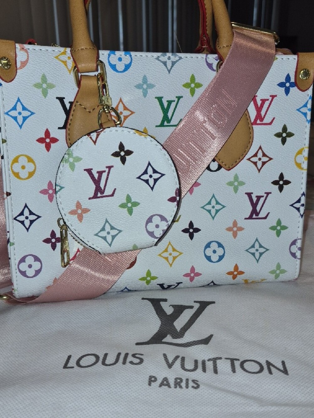 Louis Vuitton White Multicolor Monogram Satchel with Pink Strap - Picture 2 of 8